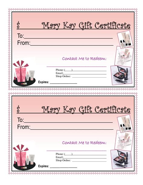 Mary Kay Gift Certificate Printable